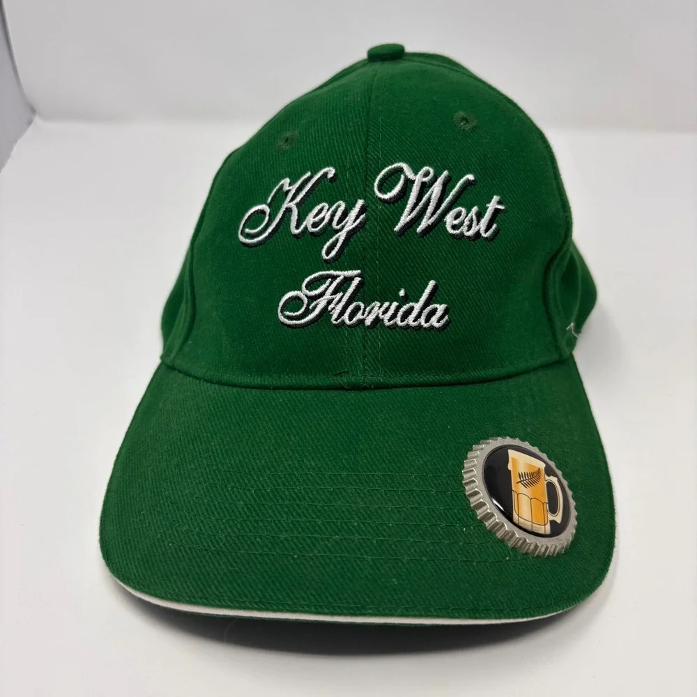 Lucky 7 Key‎ West Florida Green Baseball Hat with Built-in Bill Bottle Opener